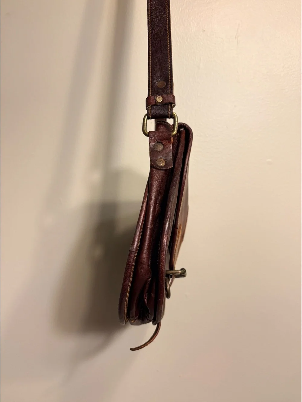 Vintage Brown Leather Crossbody Bag w/ Green Lining Purse WhimsyGoth Goblincore
